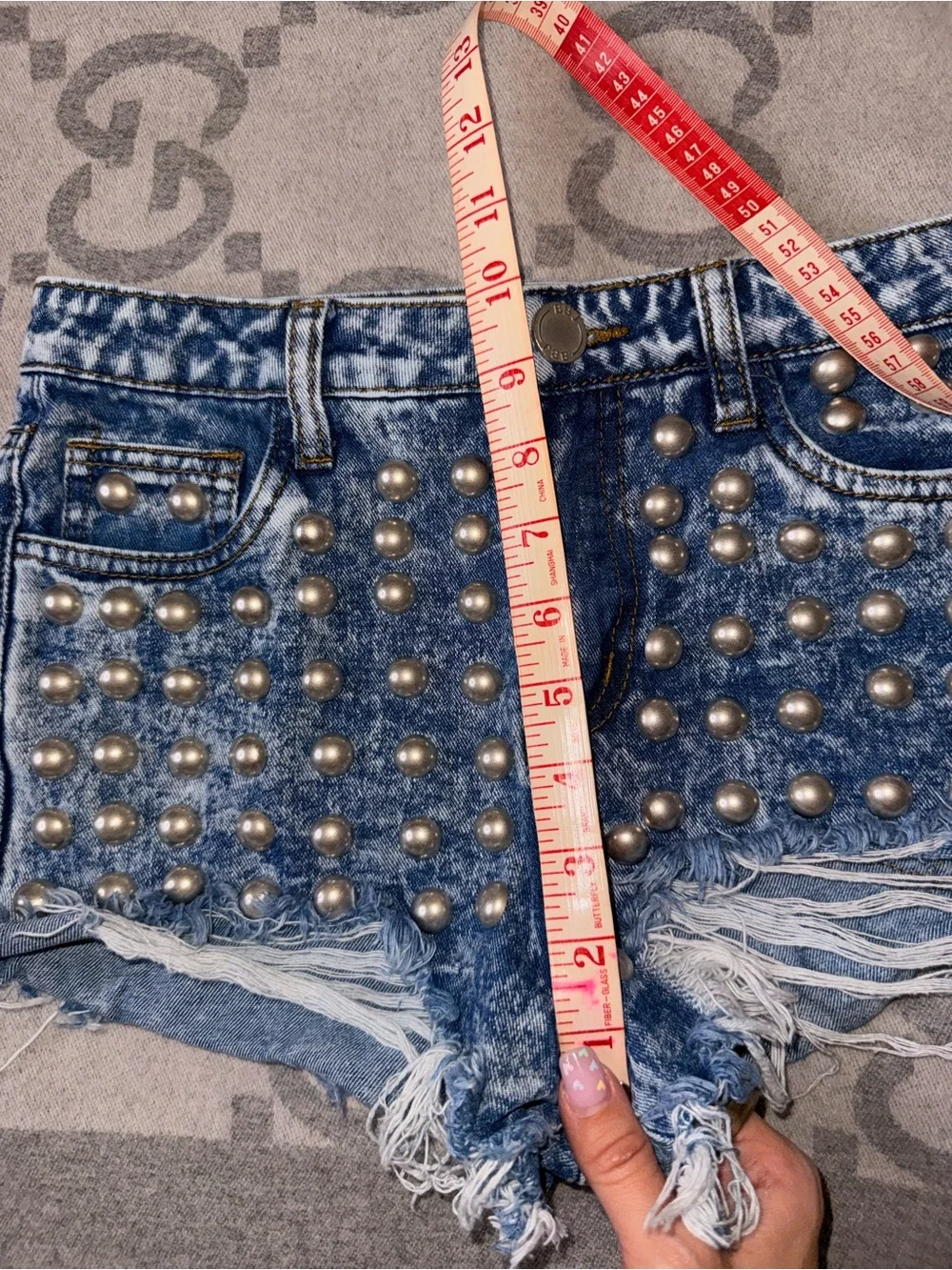 Metal Stud Embellished Distressed Denim Shorts - Picture 7 of 10